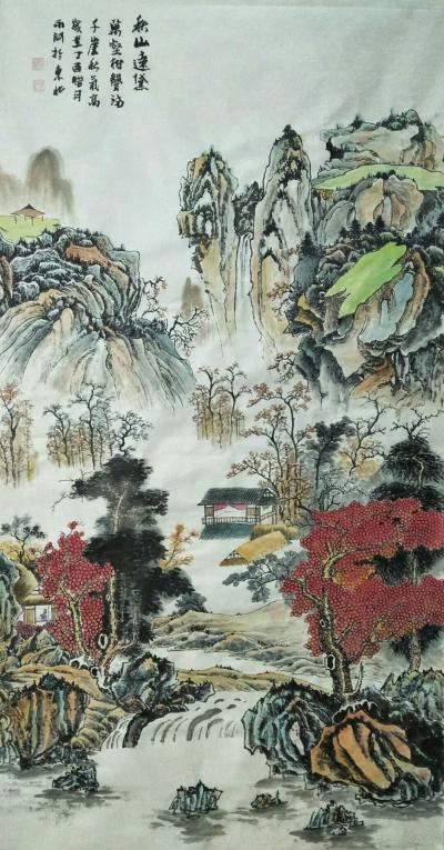 暴永和日记-国画山水，《秋山远黛》，两幅，138x96cm(四尺整张)，暴永和作【图1】