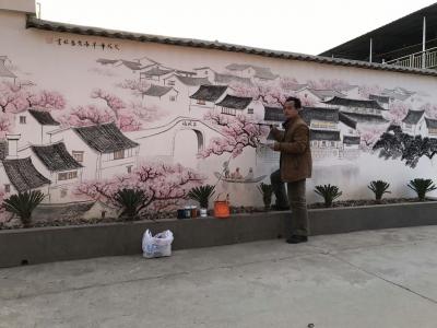 粟盛林收藏-2月13日绘制完毕，8米江南水乡风情壁画，拍照留念。很辛苦，欣慰的是赶在春节前完【图4】