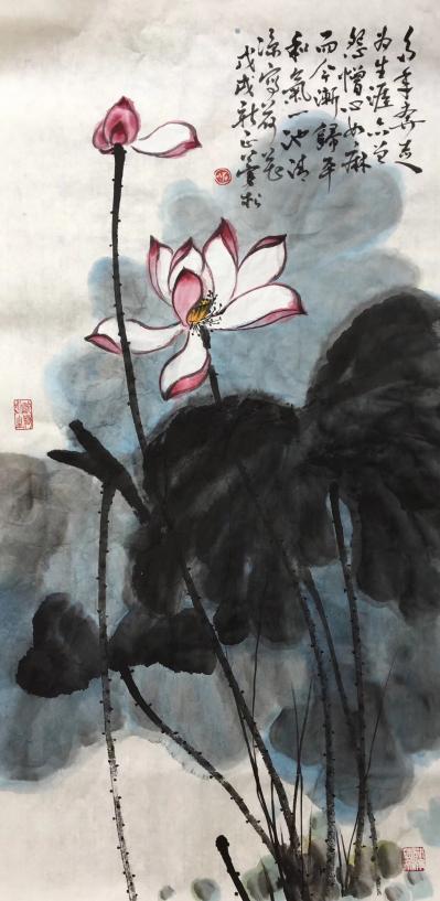 石梦松日记-多年奔走为生涯，亦曾怨憎心如麻。而今渐归平和气，一池清梦写荷花。石梦松【图1】