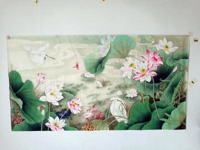 胡记领日记-新作《六尺荷花白鹭图》，胡记领【图1】