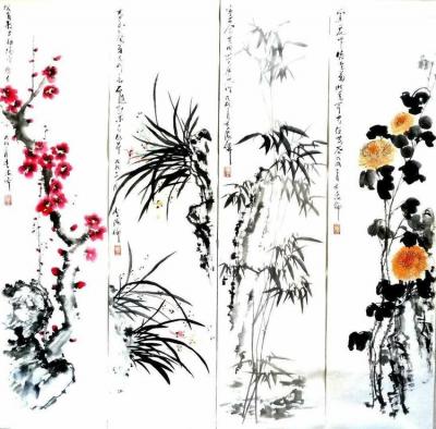 李牧日记-名家真迹 李牧老师四条屏作品【图1】