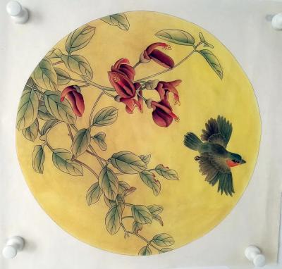 胡记领日记-现货工笔，小品圆扇内圆直径40cm，胡记领【图1】