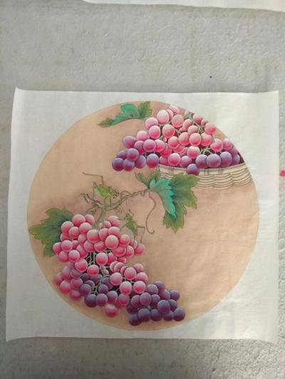 胡记领日记-现货工笔，小品圆扇内圆直径40cm，胡记领【图5】