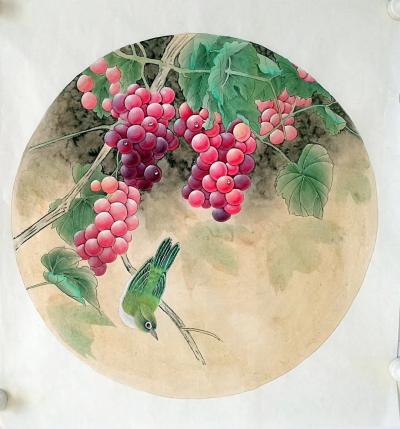 胡记领日记-现货工笔，小品圆扇内圆直径40cm，胡记领【图6】