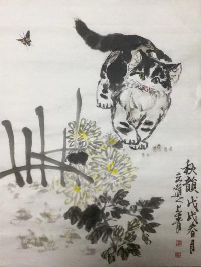 柳士才日记-结缘作品，国画《耄耋图》、《秋韵》、《赏鱼》。喻意：长寿、丰收、吉庆有余！两平方【图3】