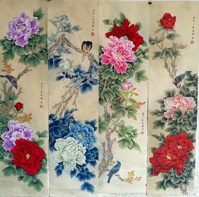 胡记领日记-工笔四条屏欣赏，胡记领【图3】