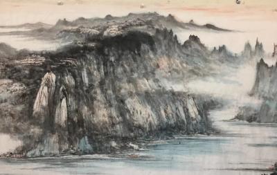 刘传军日记-237号作品第二次设色。装裱后高1.7米，长4.2米。第一幅整体图后为局部图。【图2】