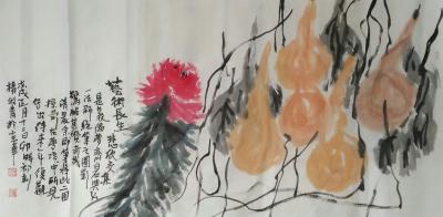 杨牧青日记-五福常贵
款识:艺术长生，悲欣交集。是日夜，偶梦齐白石与弘一法师绝笔之图影，惊【图1】