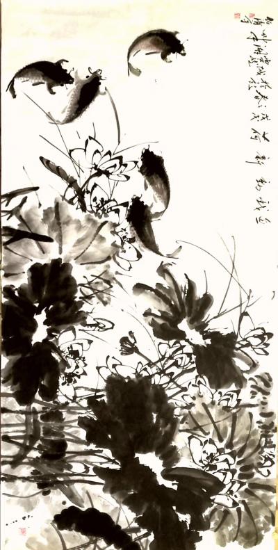 任清宇日记-国画《鱼戏动新荷》，八尺整张，任清宇【图1】