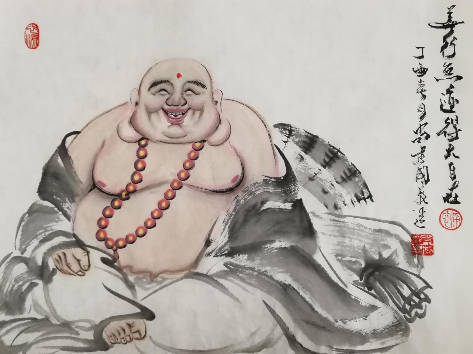 尚建国国画作品《善行无迹得大自在》