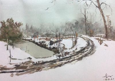宋德发日记-水粉画新作《雪景》，尺寸50x60，宋德发【图1】