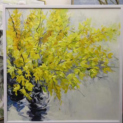 周海波日记-油画《迎春花开》80×80cm，100×100cm，周海波【图2】