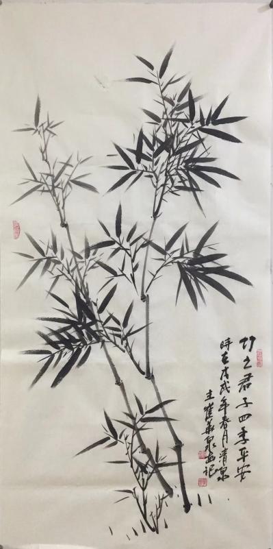 崔华泉日记-崔华泉国画作品《竹之君子四季平安》，100×50cm【图1】