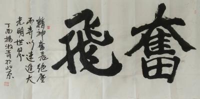 杨牧青日记-款识:奋飞。精神奋飞，绝尘而奔，以速进大光明世界。……丁酉杨牧青于北京。
规格【图1】