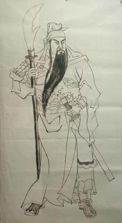陈刚日记-人物国画《忠义千秋武圣关公》
从底稿构图到着色，创作了三个版本，小写意六尺，分【图2】
