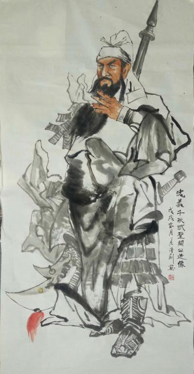 陈刚日记-人物国画《忠义千秋武圣关公》
从底稿构图到着色，创作了三个版本，小写意六尺，分【图4】