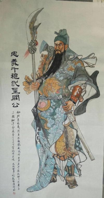 陈刚日记-人物国画《忠义千秋武圣关公》
从底稿构图到着色，创作了三个版本，小写意六尺，分【图6】