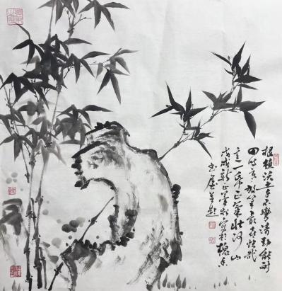 石梦松日记-根植沃土身不弯，清劲能耐四时寒。放笔最喜快哉意，一纸正气壮河山。石梦松国画作品【图1】