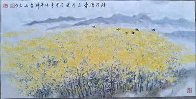 邓烈根日记-国画《阵阵清香三月花》
阳春三月菜花香，正是春游踏青时……
邓烈根【图1】