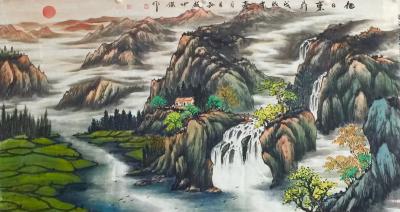 赵仲谋日记-山水国画《旭日东升》，尺寸80x180
赵仲谋【图1】