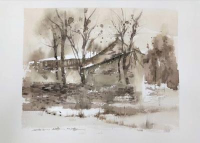 王涛日记-国画《故乡残雪之南山》，王涛【图1】