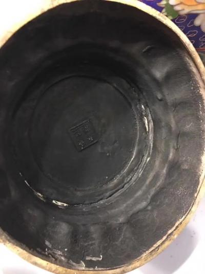 东方古玩城堡收藏-回流老景泰蓝大象耳双凤戏牡丹图花瓶摆件一对，尺寸20×58cm，喜欢私聊我【图5】