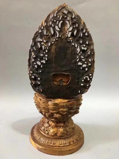 东方古玩城堡收藏-回流老铜器鎏金背光释迦摩尼佛摆件，尺寸细节如图，重4340克，喜欢就私聊我【图2】