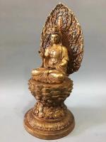 艺术家东方古玩城堡收藏:回流老铜器鎏金背光释迦摩尼佛摆件,尺寸细节如图,重4340克【图2】