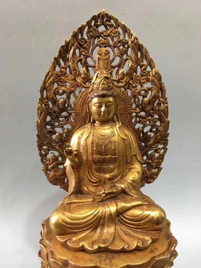 东方古玩城堡收藏-回流老铜器鎏金背光释迦摩尼佛摆件，尺寸细节如图，重4340克，喜欢就私聊我【图4】