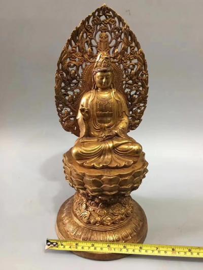 东方古玩城堡收藏-回流老铜器鎏金背光释迦摩尼佛摆件，尺寸细节如图，重4340克，喜欢就私聊我【图5】