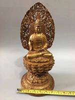 艺术家东方古玩城堡收藏:回流老铜器鎏金背光释迦摩尼佛摆件,尺寸细节如图,重4340克【图4】