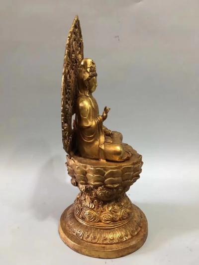 东方古玩城堡收藏-回流老铜器鎏金背光释迦摩尼佛摆件，尺寸细节如图，重4340克，喜欢就私聊我【图8】