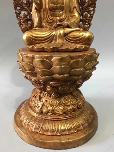 东方古玩城堡收藏-回流老铜器鎏金背光释迦摩尼佛摆件，尺寸细节如图，重4340克，喜欢就私聊我【图6】