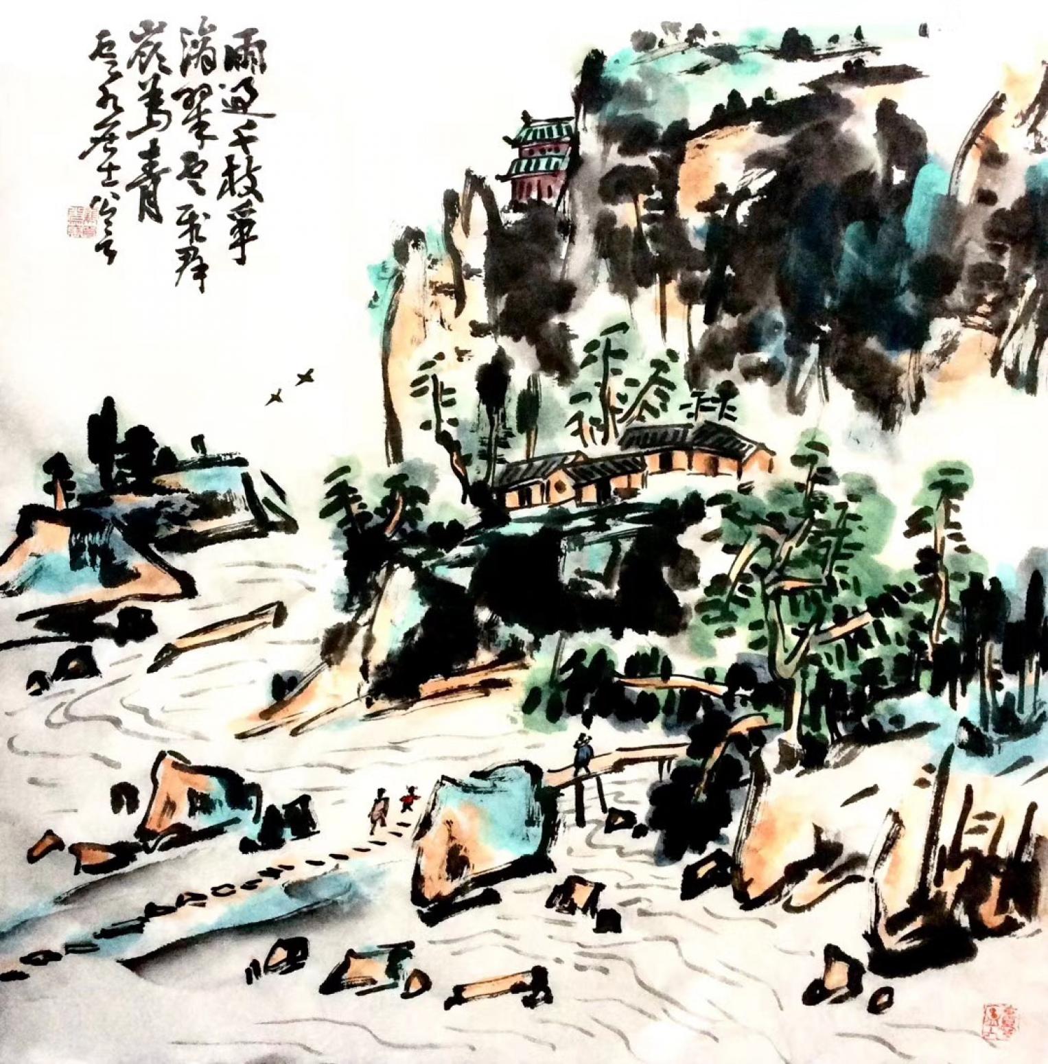 龚光万国画作品《雨过干枝争滴翠》