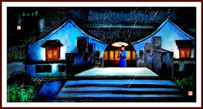 潘宁秋日记-《梦中江南》我的个性、新颖国画山水。采取摄影中的光与影的手法，120cmX60c【图1】