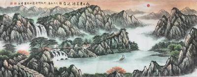 张怀林日记-近作：小六尺风水山水画（70X180），《旭日东升鸿运当头》，张怀林国画作品【图1】