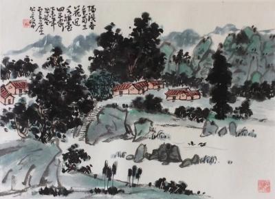 龚光万日记-国画山水《 隔溪春色两三花，近水楼台四五家 》。
龚光万【图1】
