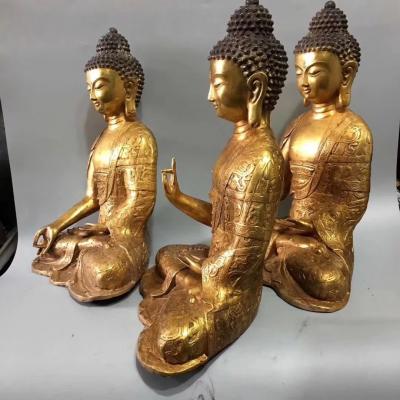 东方古玩城堡收藏-老铜镀金坐佛像西方三圣铜佛像摆件一套，尺寸细节如图，【图2】