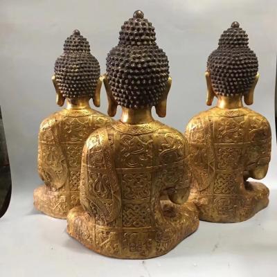 东方古玩城堡收藏-老铜镀金坐佛像西方三圣铜佛像摆件一套，尺寸细节如图，【图6】