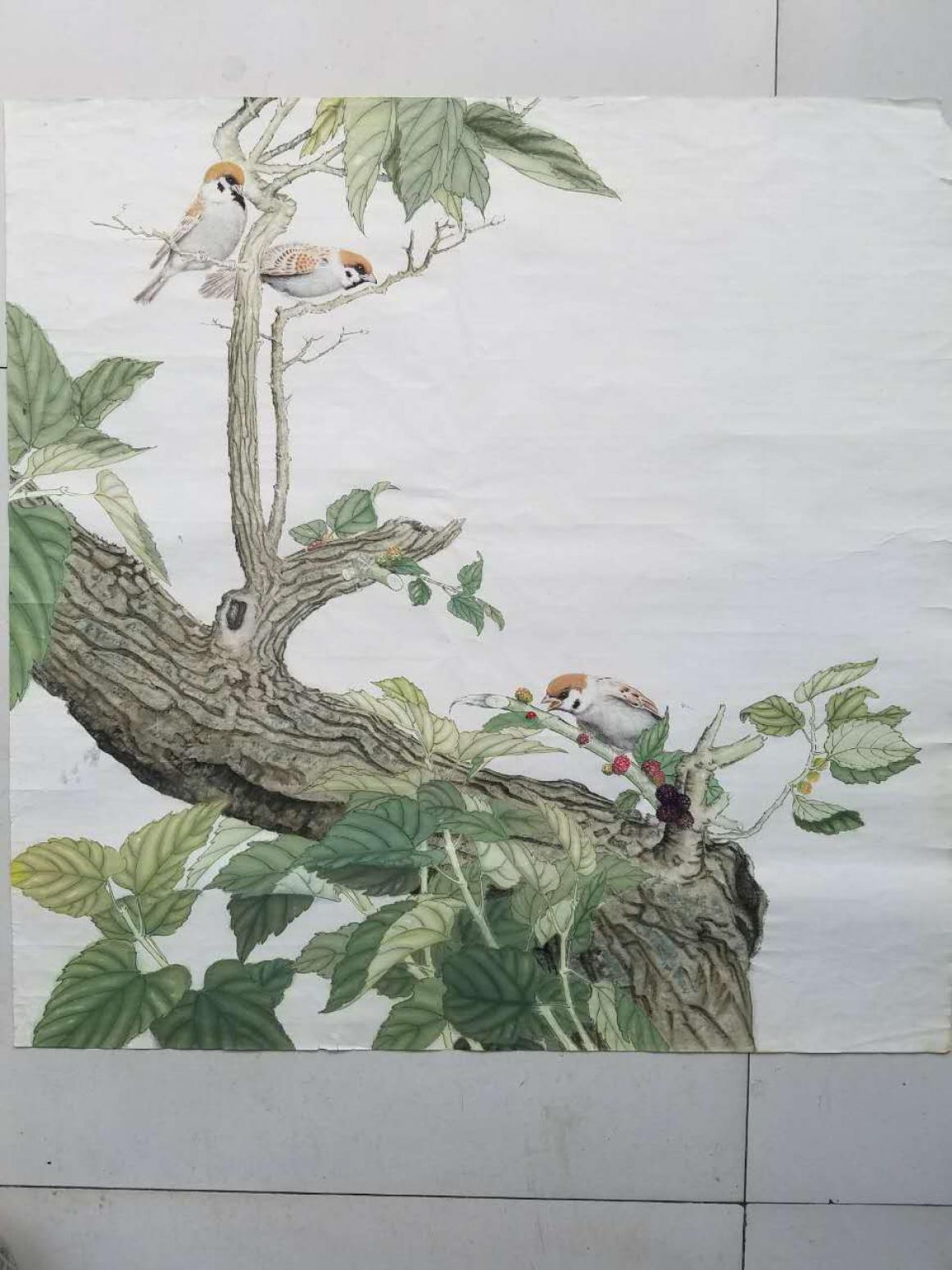 王全战国画作品《桑雀图》【图2】