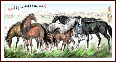 潘宁秋日记-我的国画马系列《风调雨顺，骏逸祥和。》
六尺整张【图1】