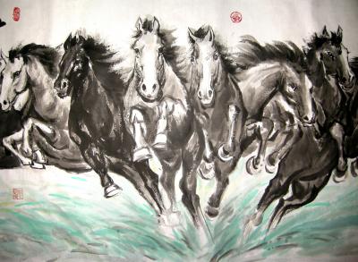 潘宁秋日记-我的国画马系列《八骏争辉》
四尺整张138cmX69cm【图5】