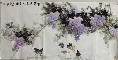 汪琼日记-国画花鸟类，《紫气东来大吉图》，尺寸136X68
汪琼【图1】