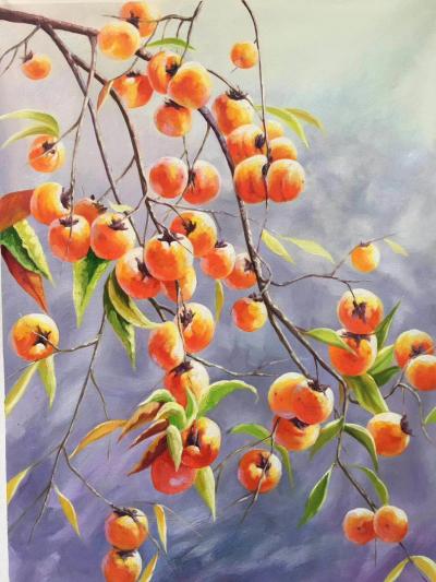 周海波日记-柿柿平安.心想柿成！油画，周海波【图1】