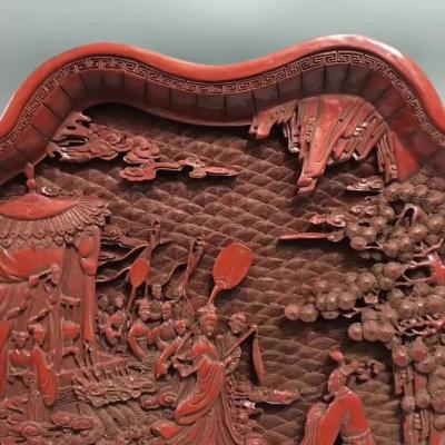 东方古玩城堡收藏-回流老漆器剔红浮雕人物故事图漆器大盘摆件，尺寸细节如图，喜欢的私聊【图3】