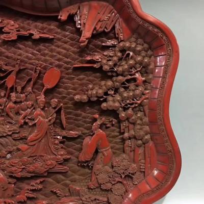 东方古玩城堡收藏-回流老漆器剔红浮雕人物故事图漆器大盘摆件，尺寸细节如图，喜欢的私聊【图4】