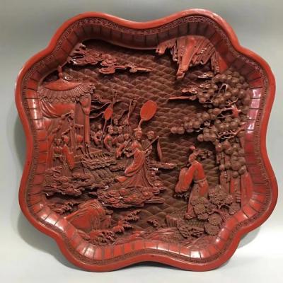 东方古玩城堡收藏-回流老漆器剔红浮雕人物故事图漆器大盘摆件，尺寸细节如图，喜欢的私聊【图8】