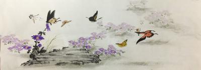 魏建军日记-国画动物类《蝴蝶闹春图》，三幅。新进完成，与众好友分享。
魏建军  画【图3】