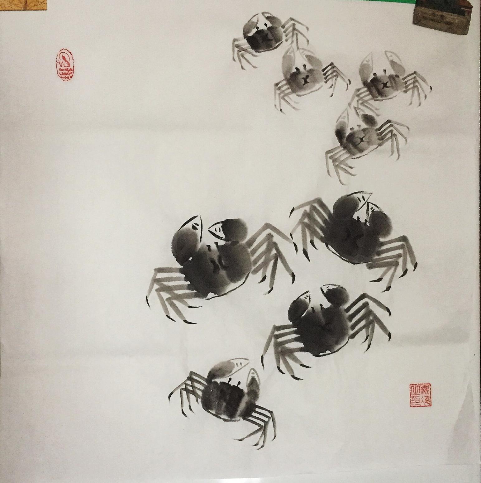 杨凌国画作品《蟹》