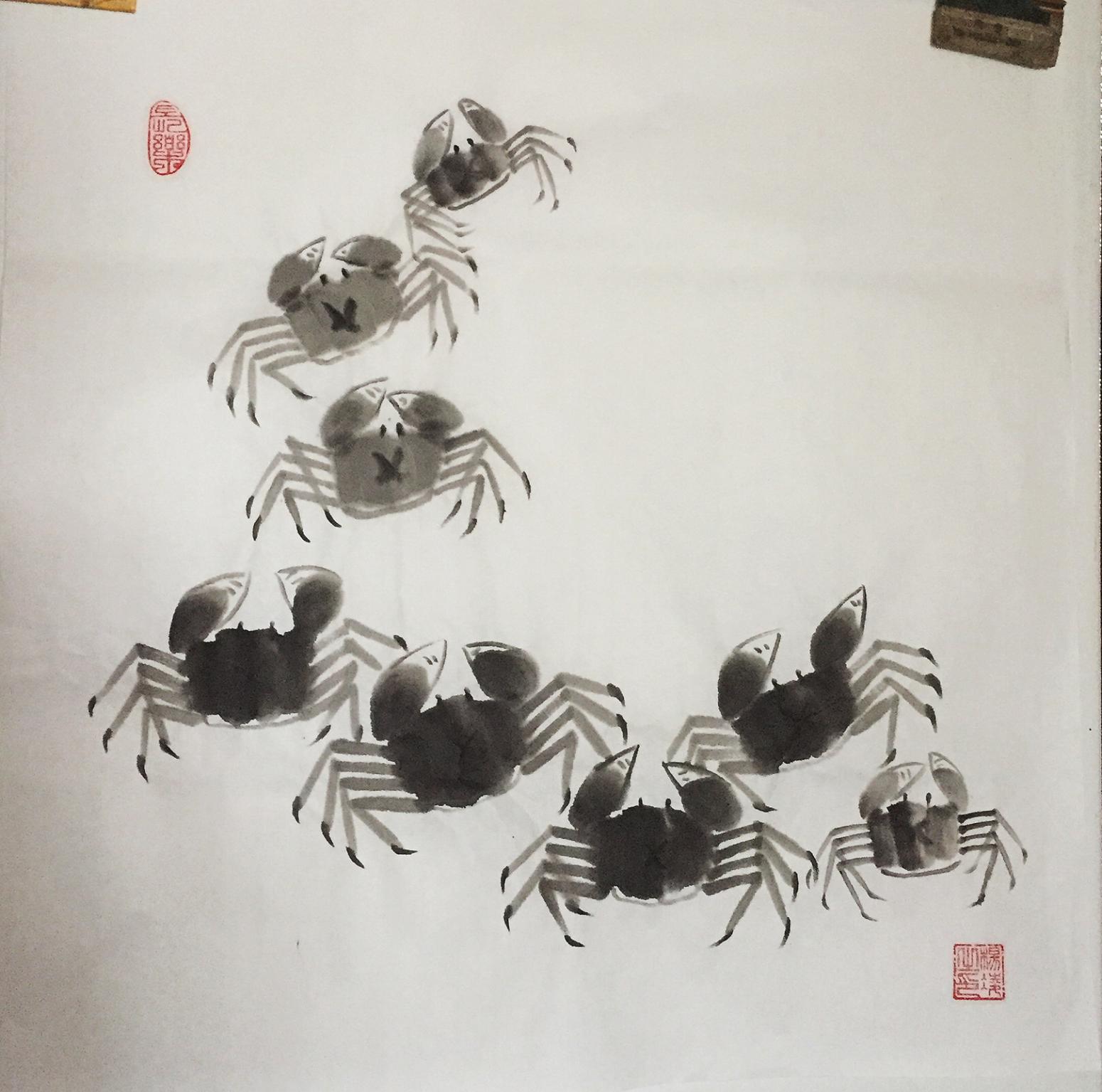杨凌国画作品《蟹》